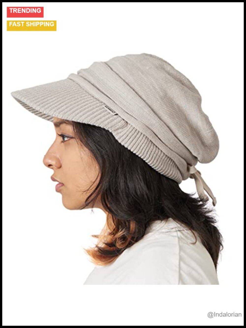 Organic Cotton Slouchy Visor Beanie UPF50+ Foldable Brim Knit Hat